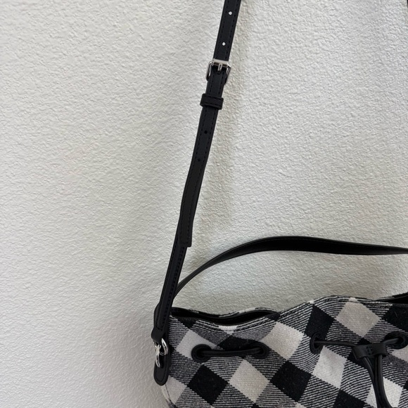 Talbots Black and Gray Buffalo Plaid Drawstring Bucket Crossbody Bag - Picture 12 of 12